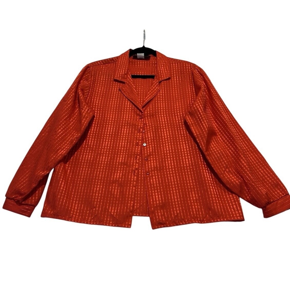 VTG Smith Jones Red Textured Stripe Button Up Long Sleeve Top‎ Women Size 14